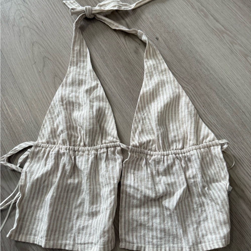 Garage Beige Striped Crop Top